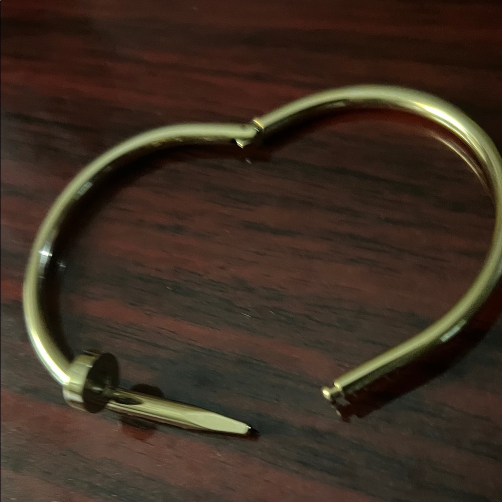 Nail Love Gold Tone Hinged Bangle Bracelet